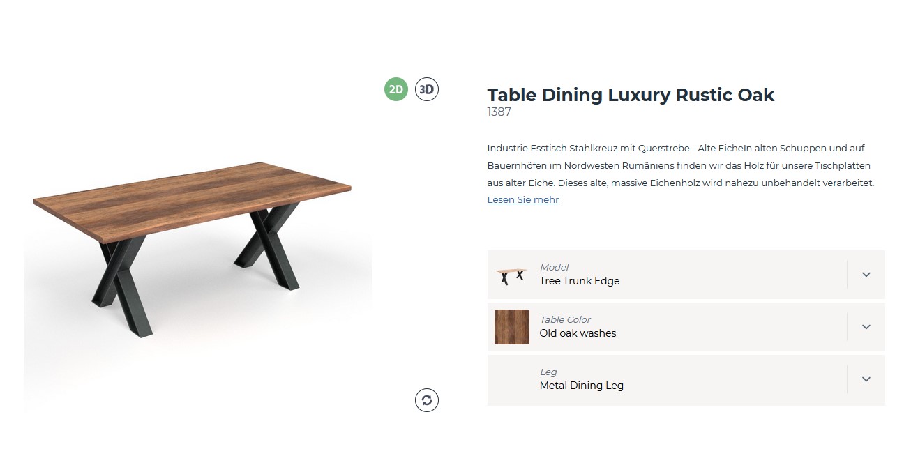 iONE 3D and 2D render configurator emv table