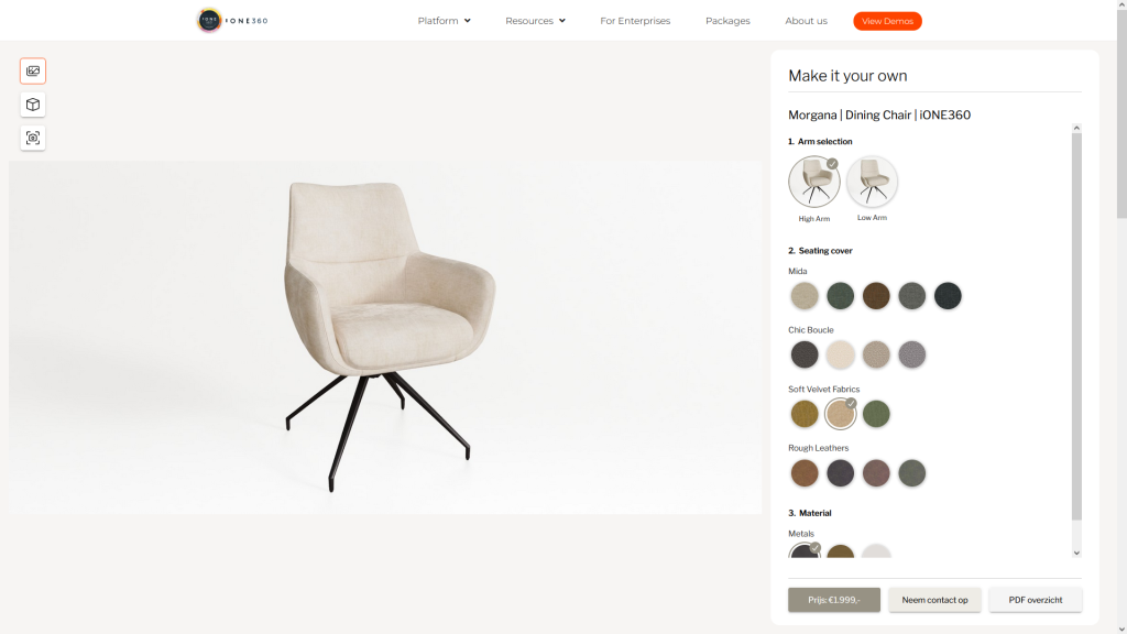 Furniture 3D product configurator software for chairs and other home and decor products
