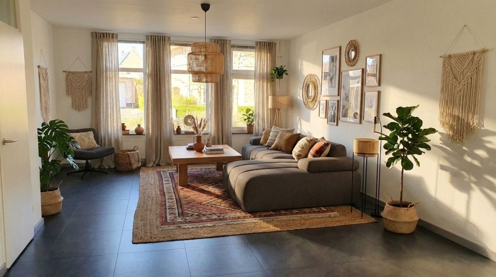 photo of consumer living room cleared, styled and decorated with AI