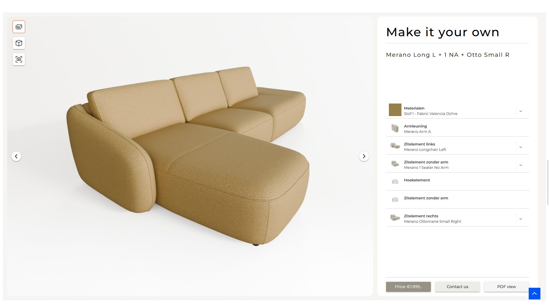 Habufa H&H Xooon 3d product configurator screenshot - sofa