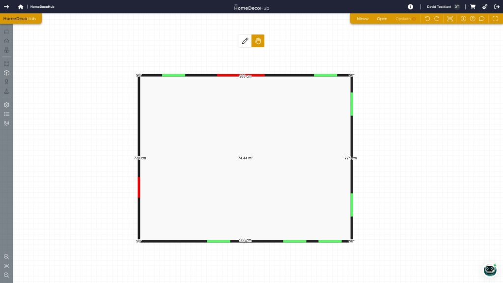 screenshot of 3d room planning software of the ione360 platform showing a drawing of a room