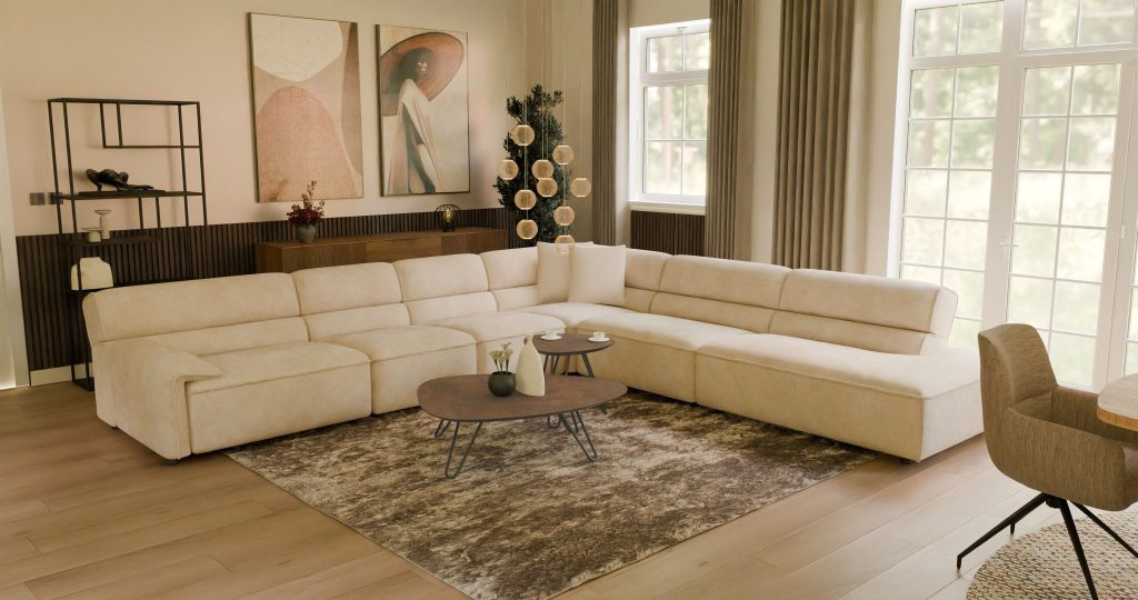 render of 3d room planning software of the ione360 platform showing modular sofa and decorations