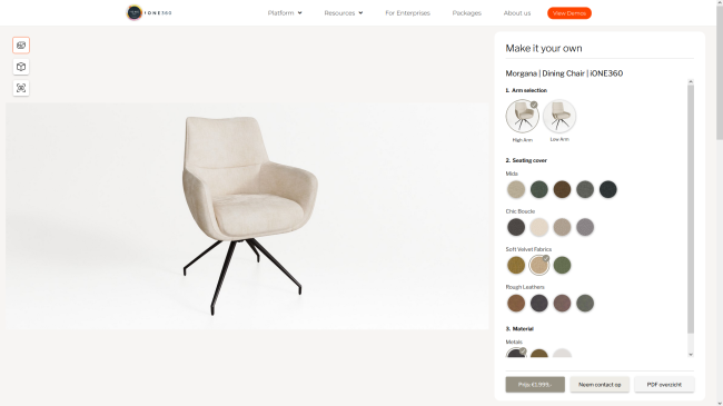 Furniture 3D product configurator software for chairs and other home and decor products