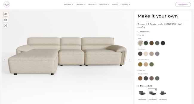 3d product configurator software screenshot for modular products