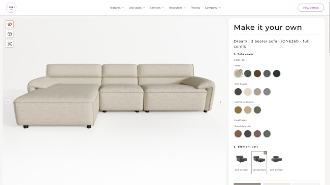 3d product configurator software screenshot for modular products