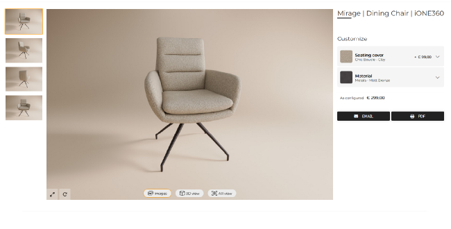 Dining Chair 3D configurator screenshot iONE360