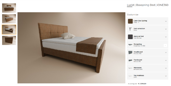 Boxspring bed 3D configurator screenshot iONE360